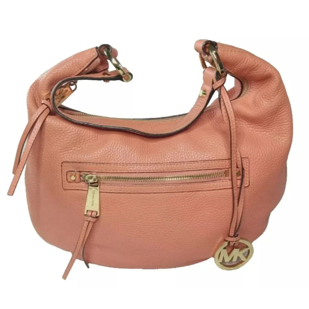 Michael Kors Rhea Zip Leather Hobo Burnt Orange Shoulder Bag Medium Size